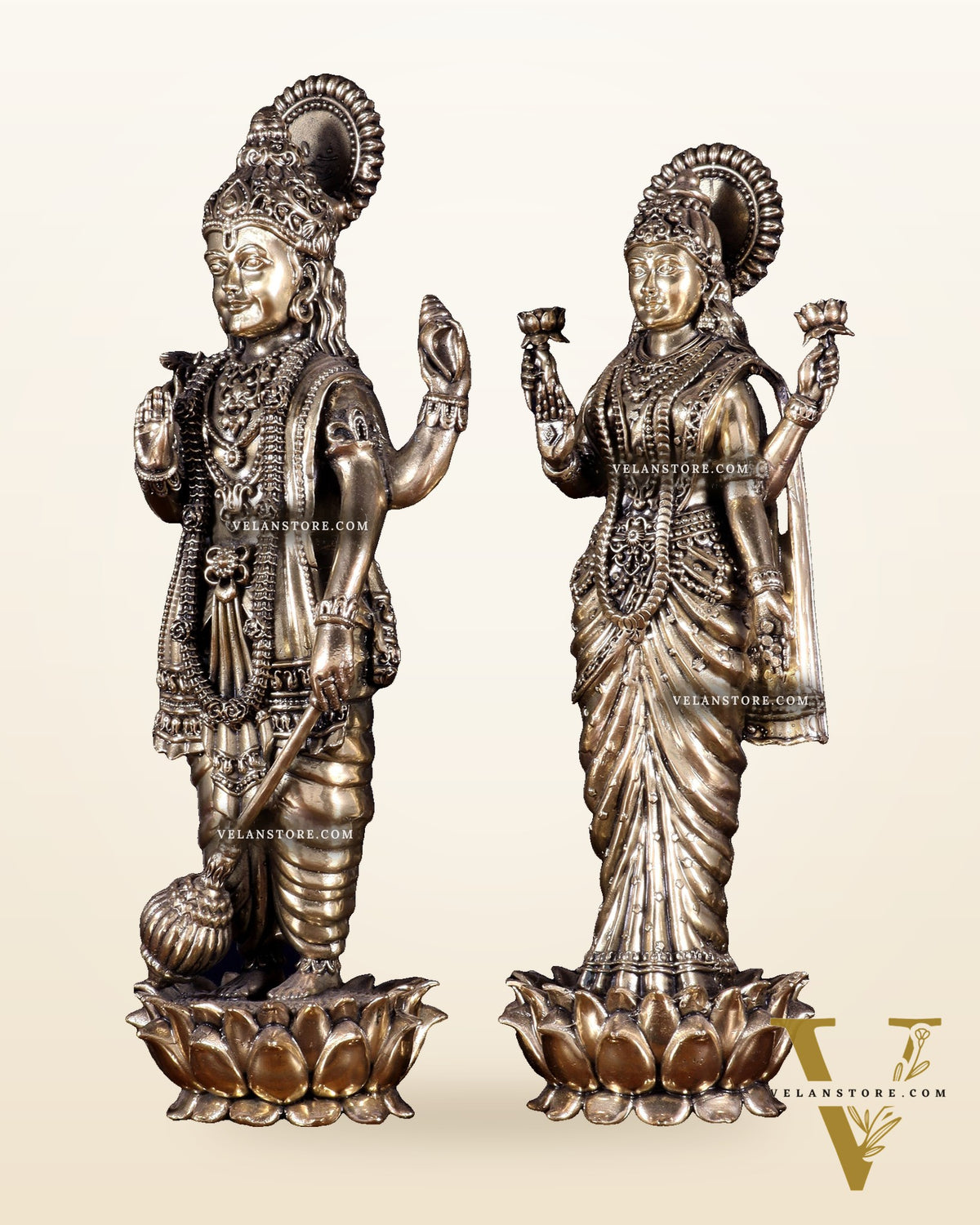 Brass Superfine Standing Vishnu Lakshmi Idol Pair