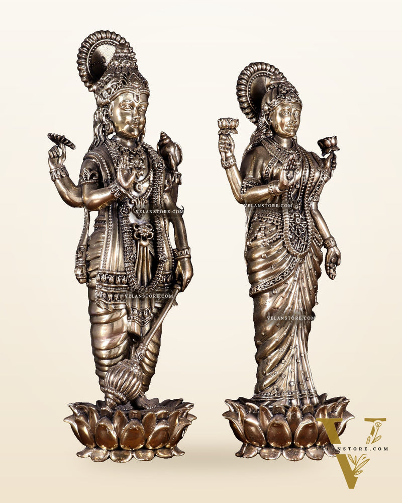 Brass Superfine Standing Vishnu Lakshmi Idol Pair