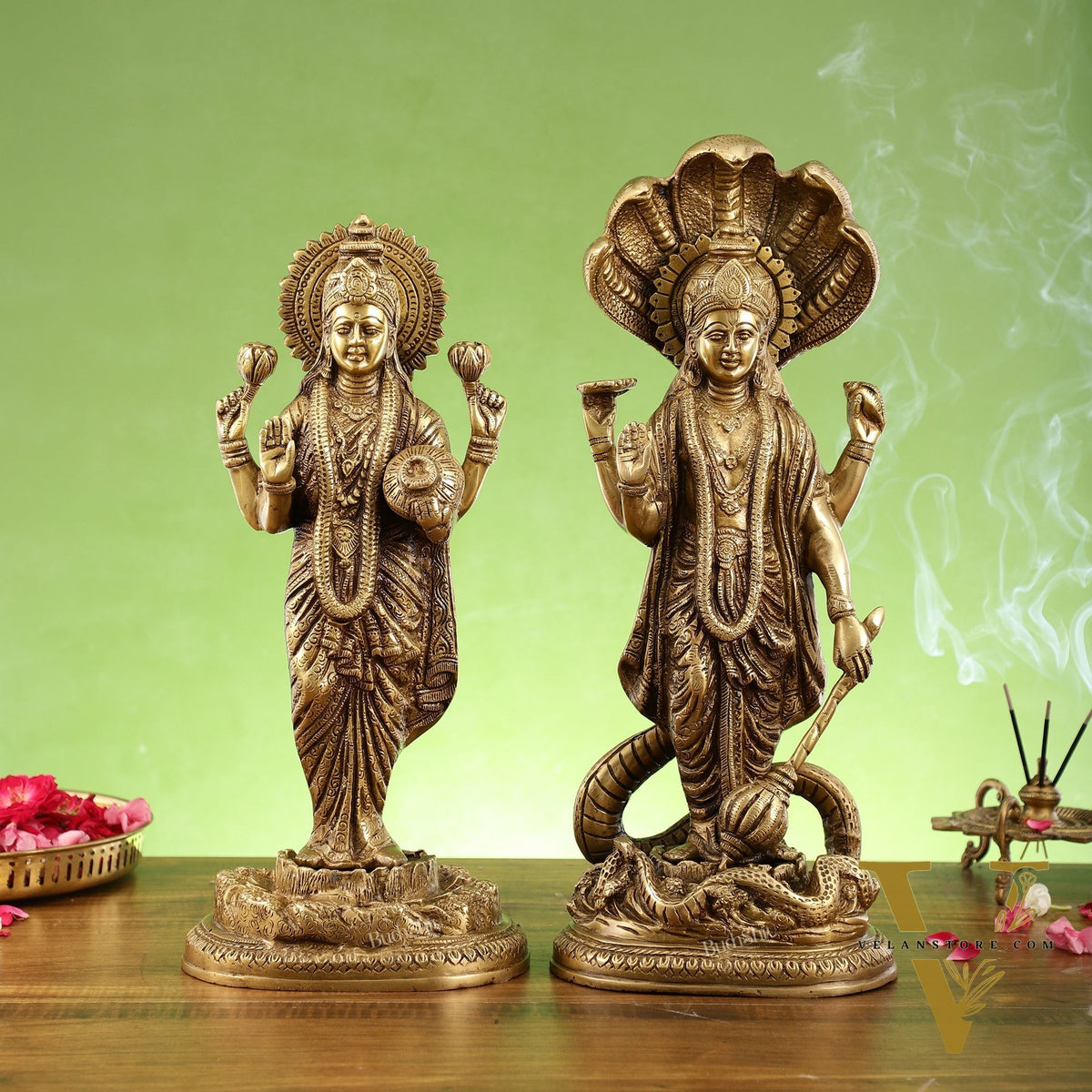 Brass Superfine Standing Vishnu Lakshmi Idols 17"