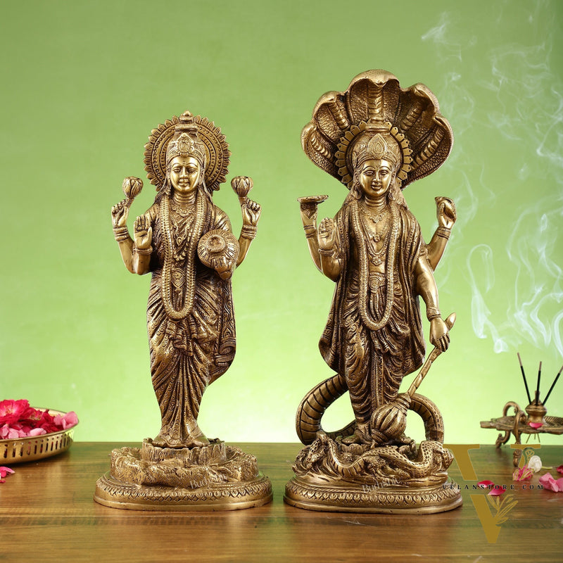 Brass Superfine Standing Vishnu Lakshmi Idols 17"
