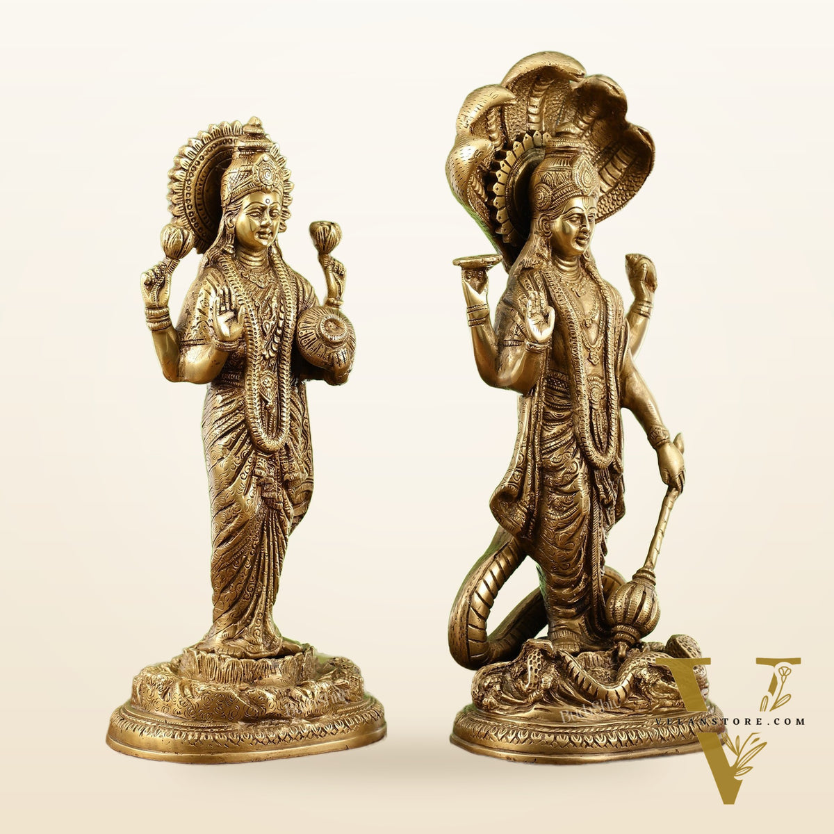 Brass Superfine Standing Vishnu Lakshmi Idols 17"