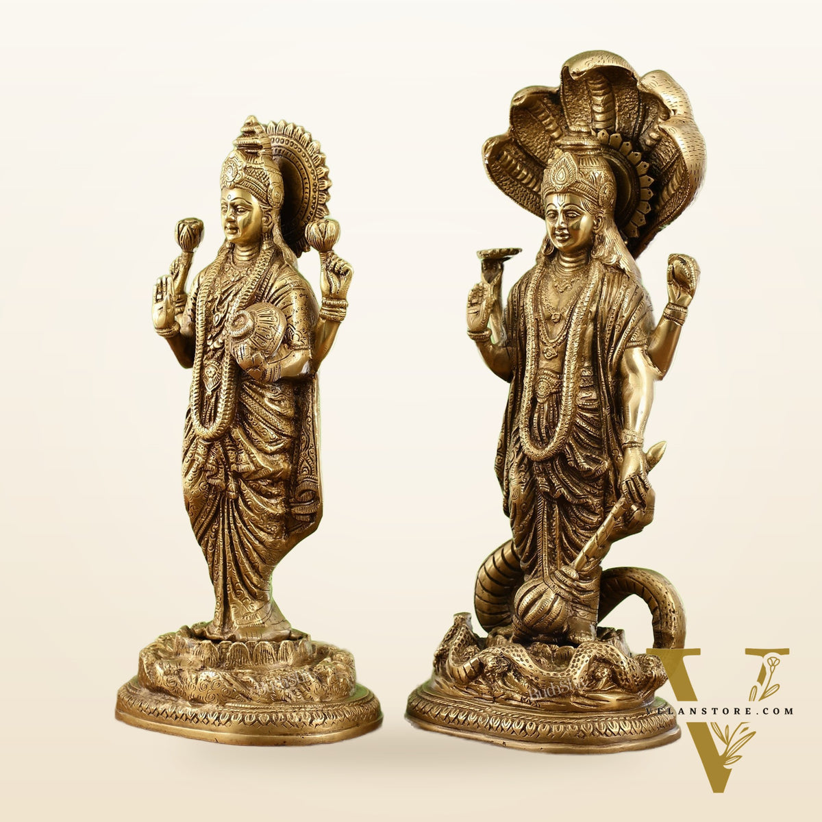 Brass Superfine Standing Vishnu Lakshmi Idols 17"