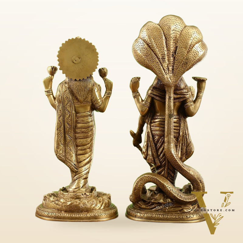 Brass Superfine Standing Vishnu Lakshmi Idols 17"