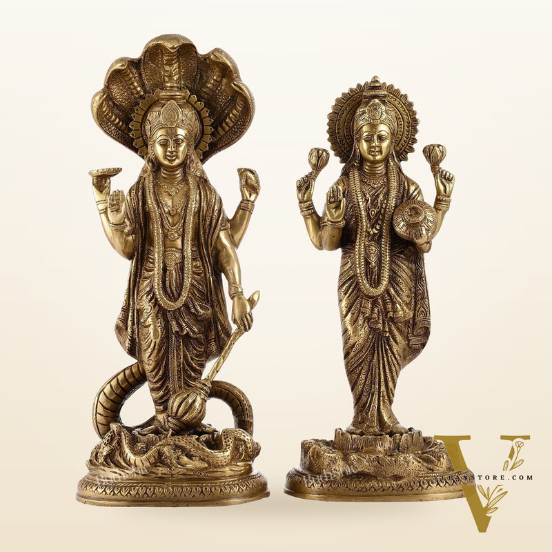 Brass Superfine Standing Vishnu Lakshmi Idols 17"