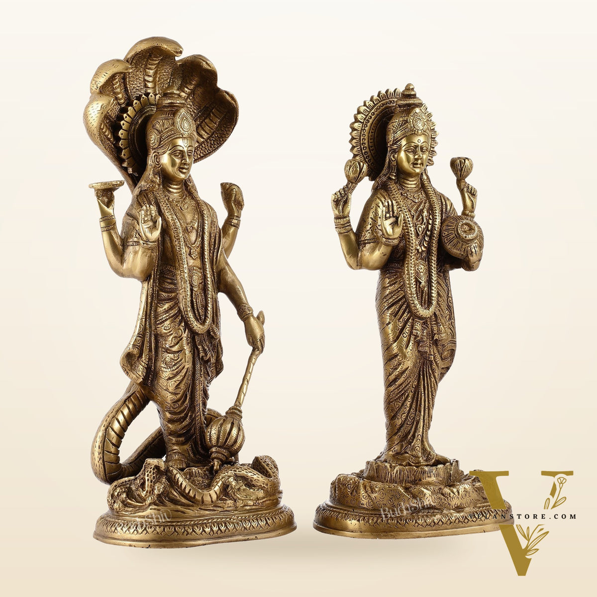 Brass Superfine Standing Vishnu Lakshmi Idols 17"