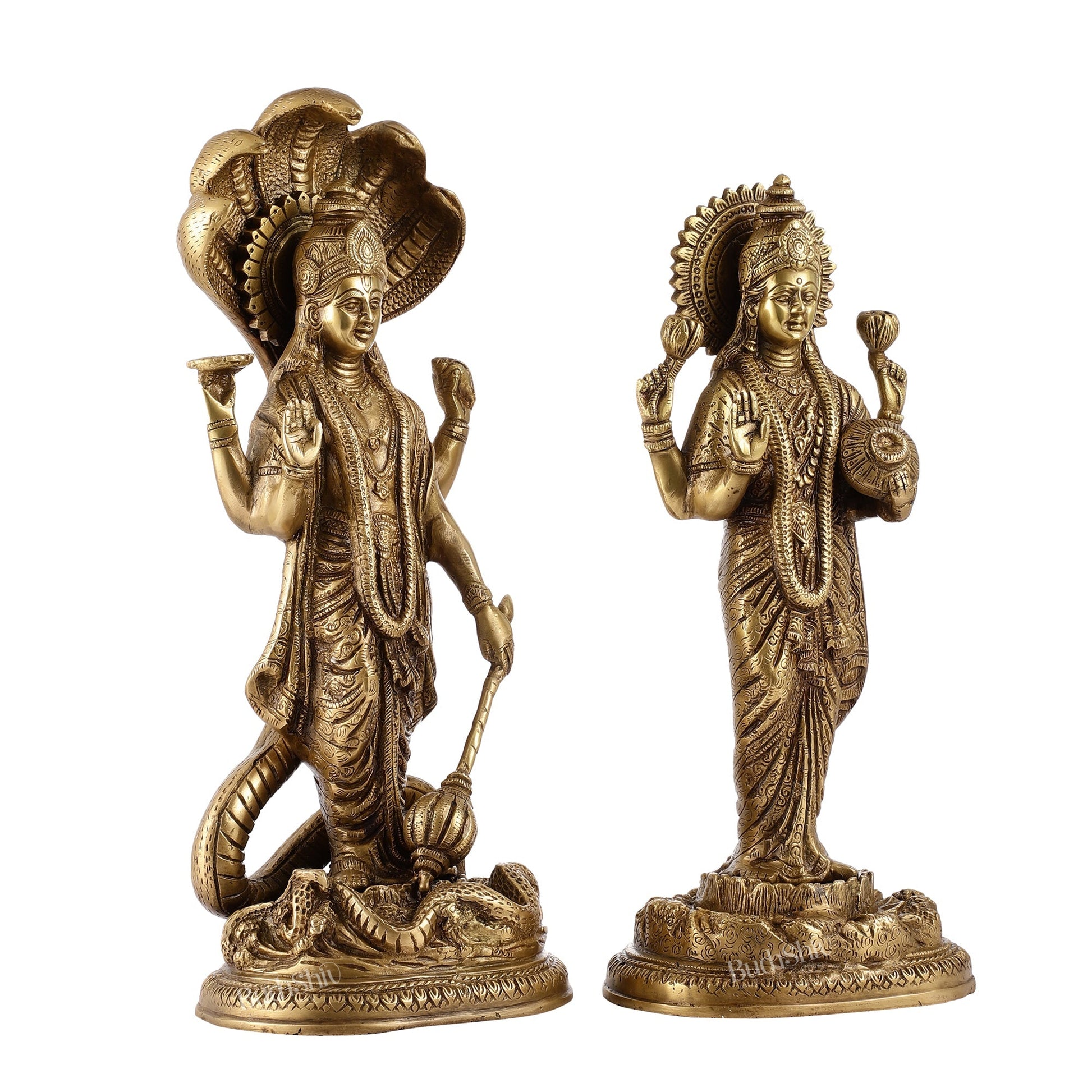 Brass Superfine Standing Vishnu Lakshmi Idols 17"