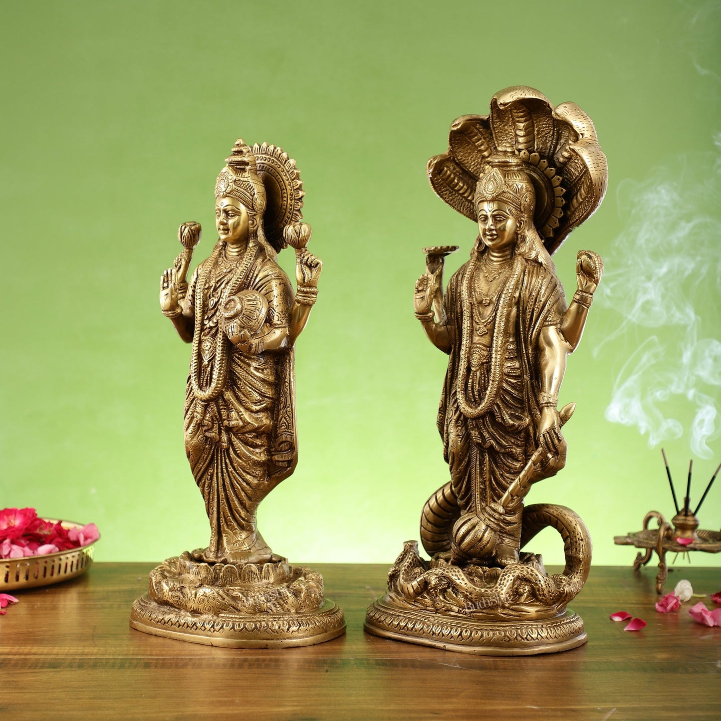 Brass Superfine Standing Vishnu Lakshmi Idols 17"