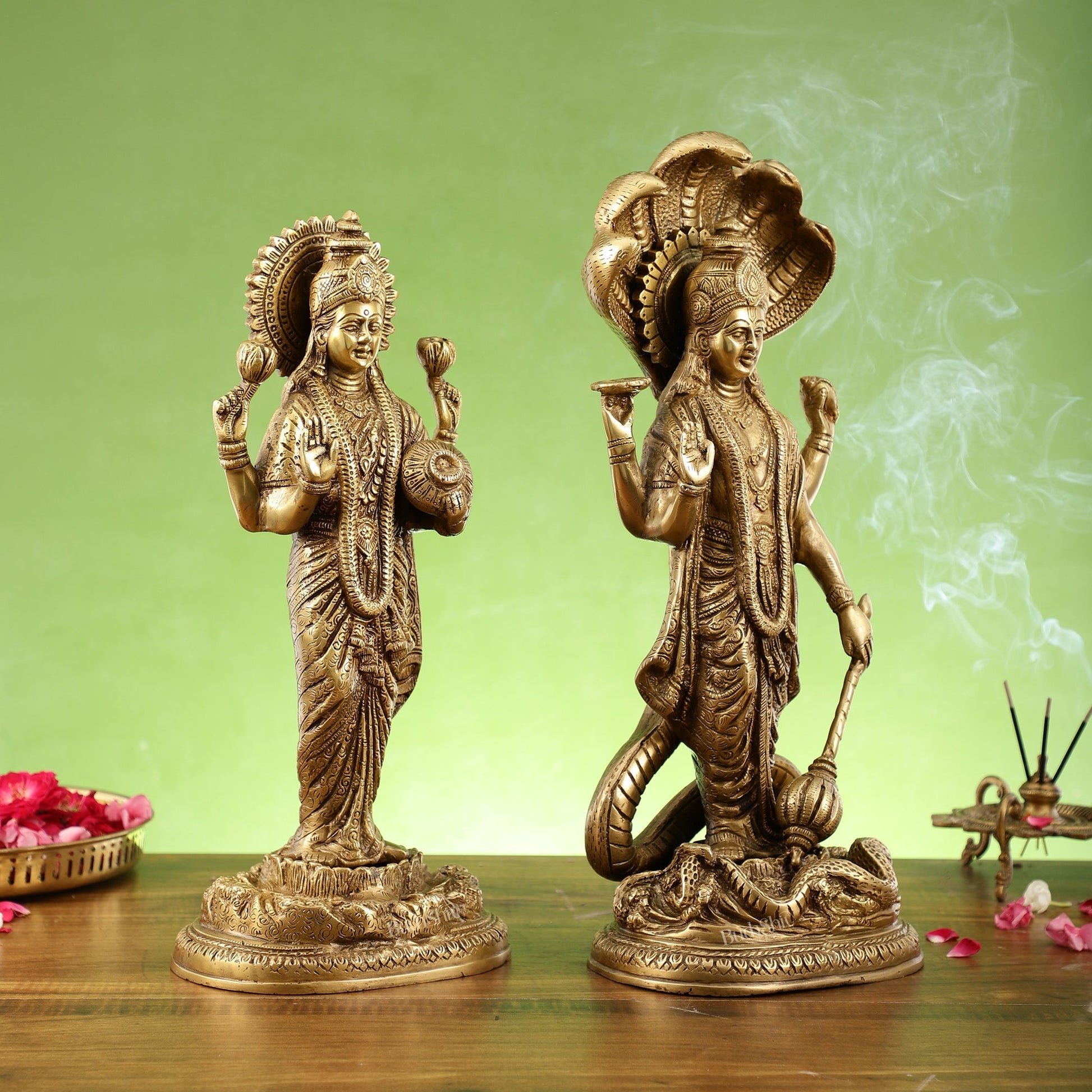 Brass Superfine Standing Vishnu Lakshmi Idols 17"