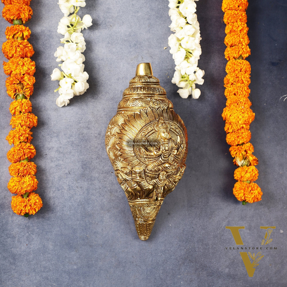Brass Superfine Surya Dev Shankh 9 inch antique