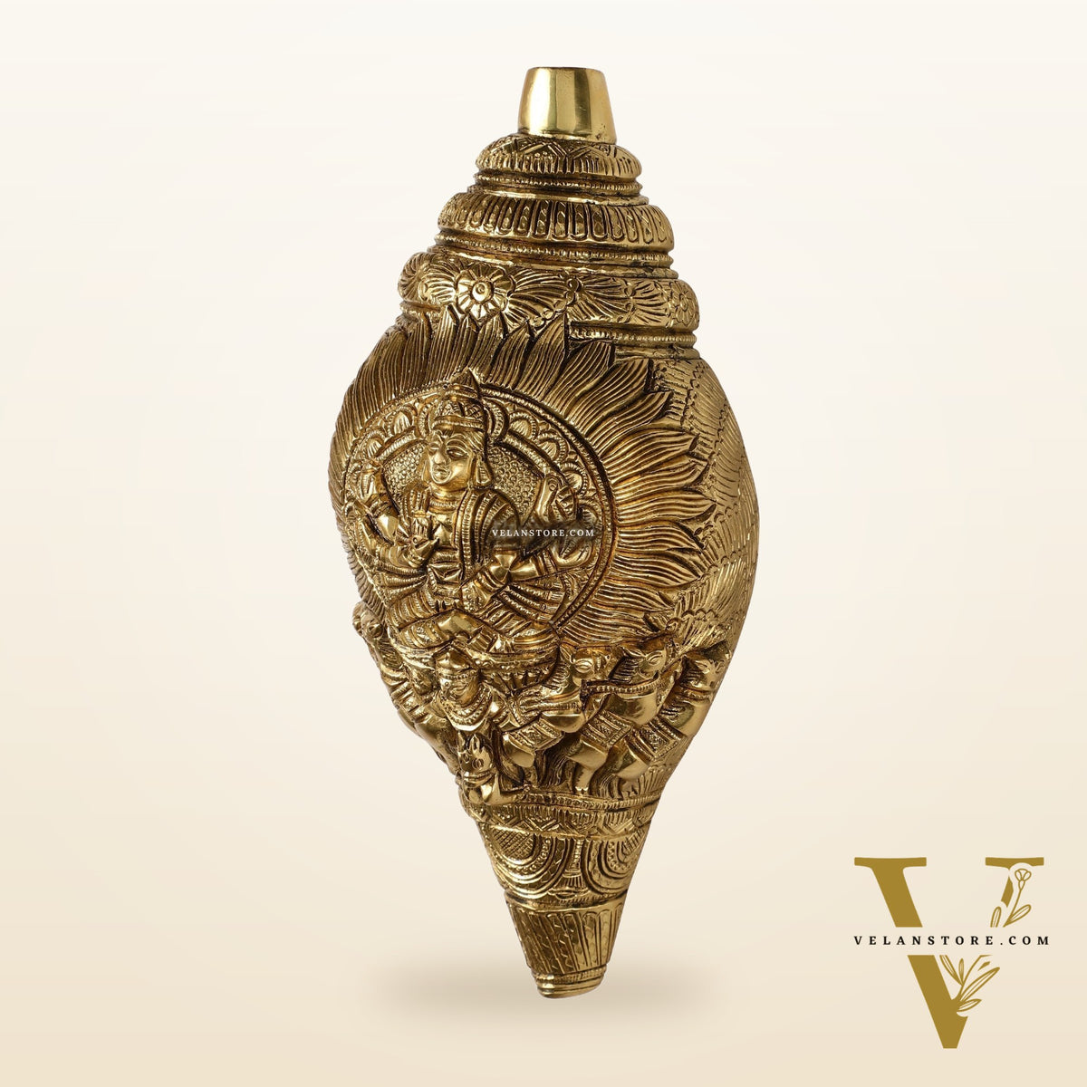 Brass Superfine Surya Dev Shankh 9 inch antique