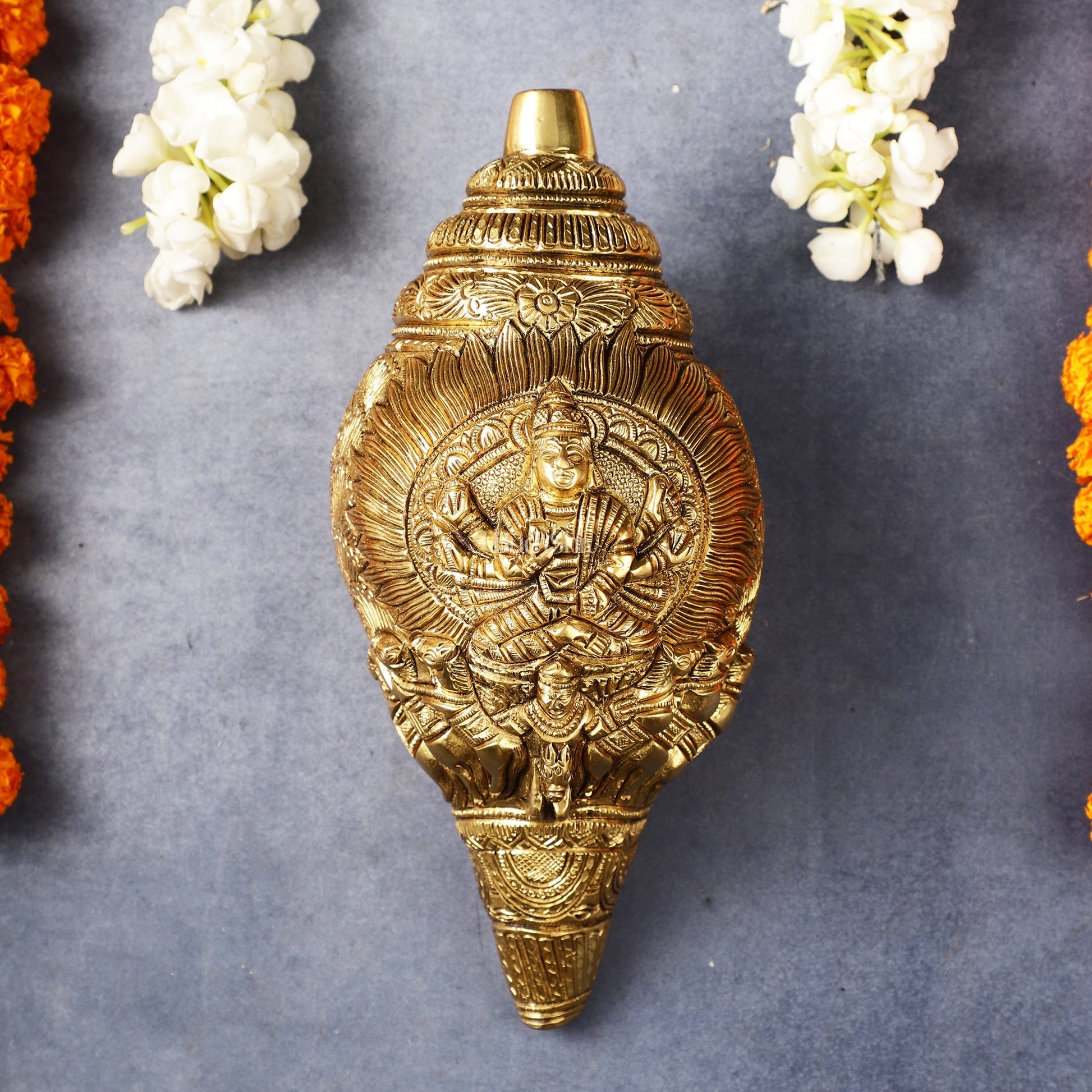 Brass Superfine Surya Dev Shankh 9 inch antique