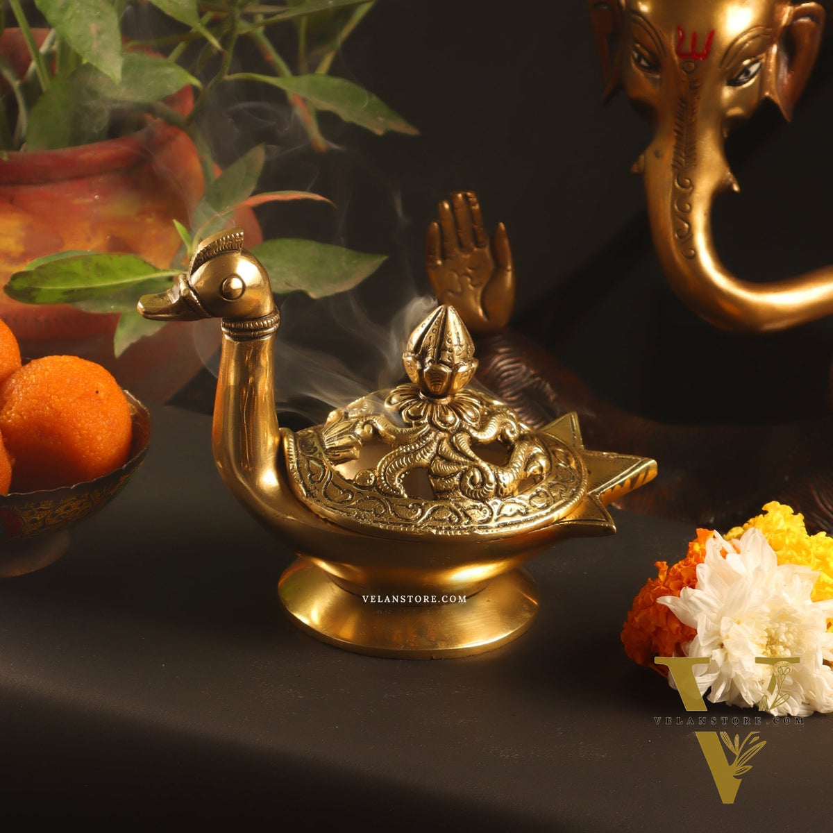 Brass Superfine Swan Shaped dhoopdani loban burner