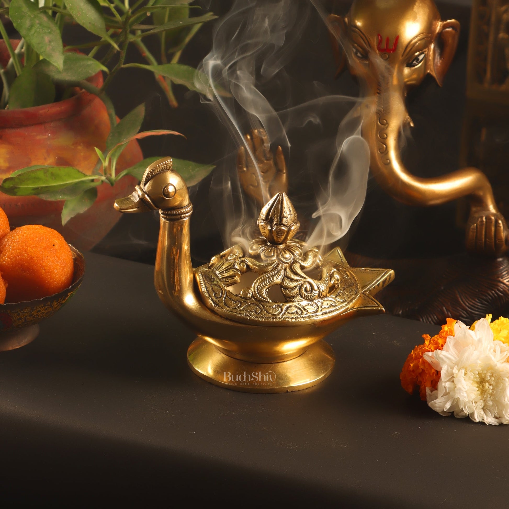 Brass Superfine Swan Shaped dhoopdani loban burner