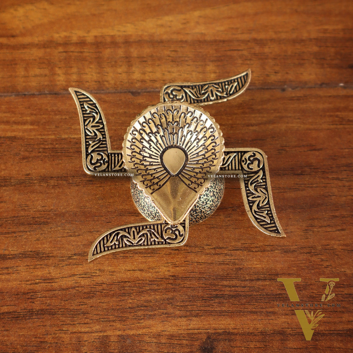 Brass Superfine Swastik Diya Oil Lamp with OM Carvings