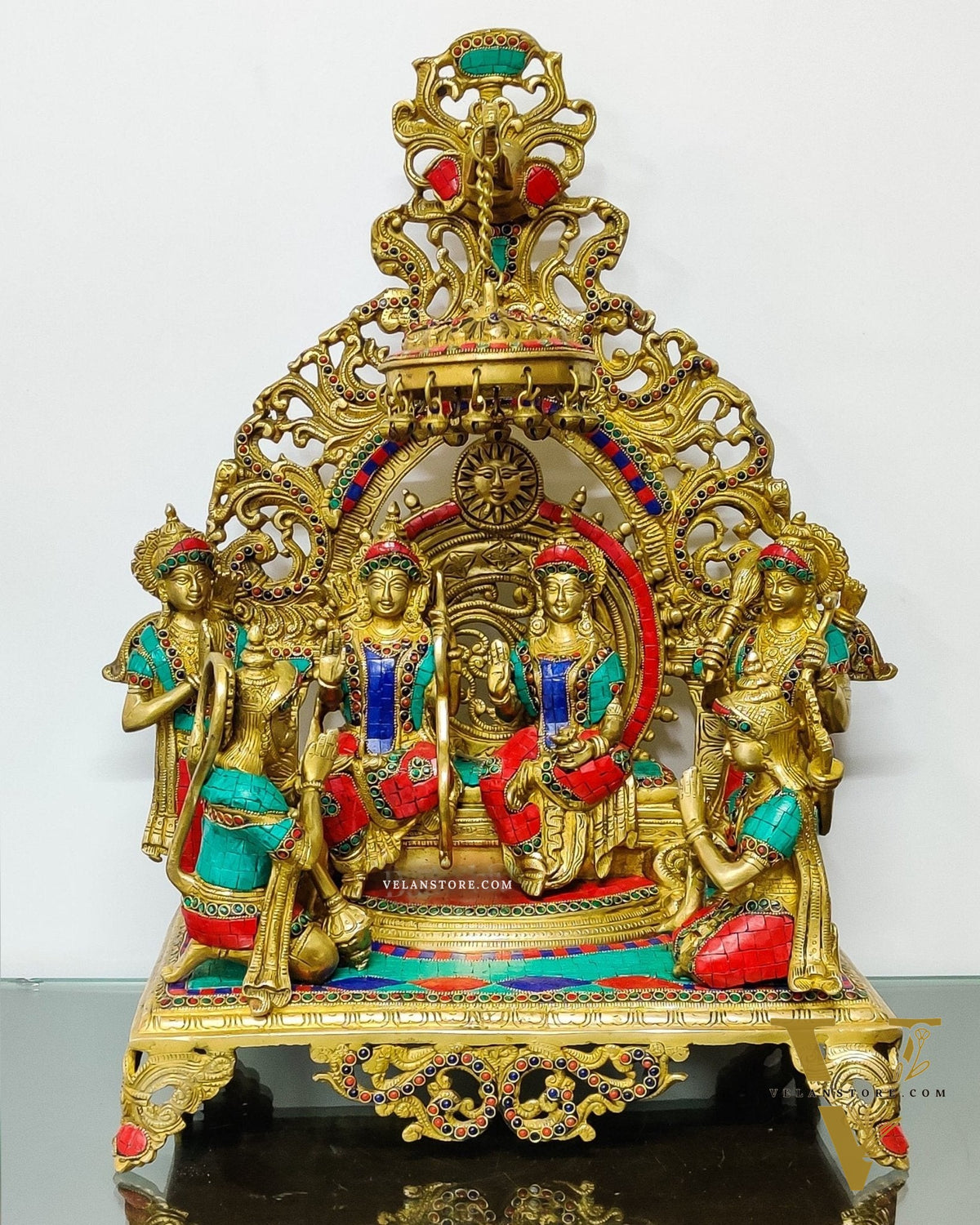 Brass Superfine The Royal Ram Darbar with Stonework 23 inches