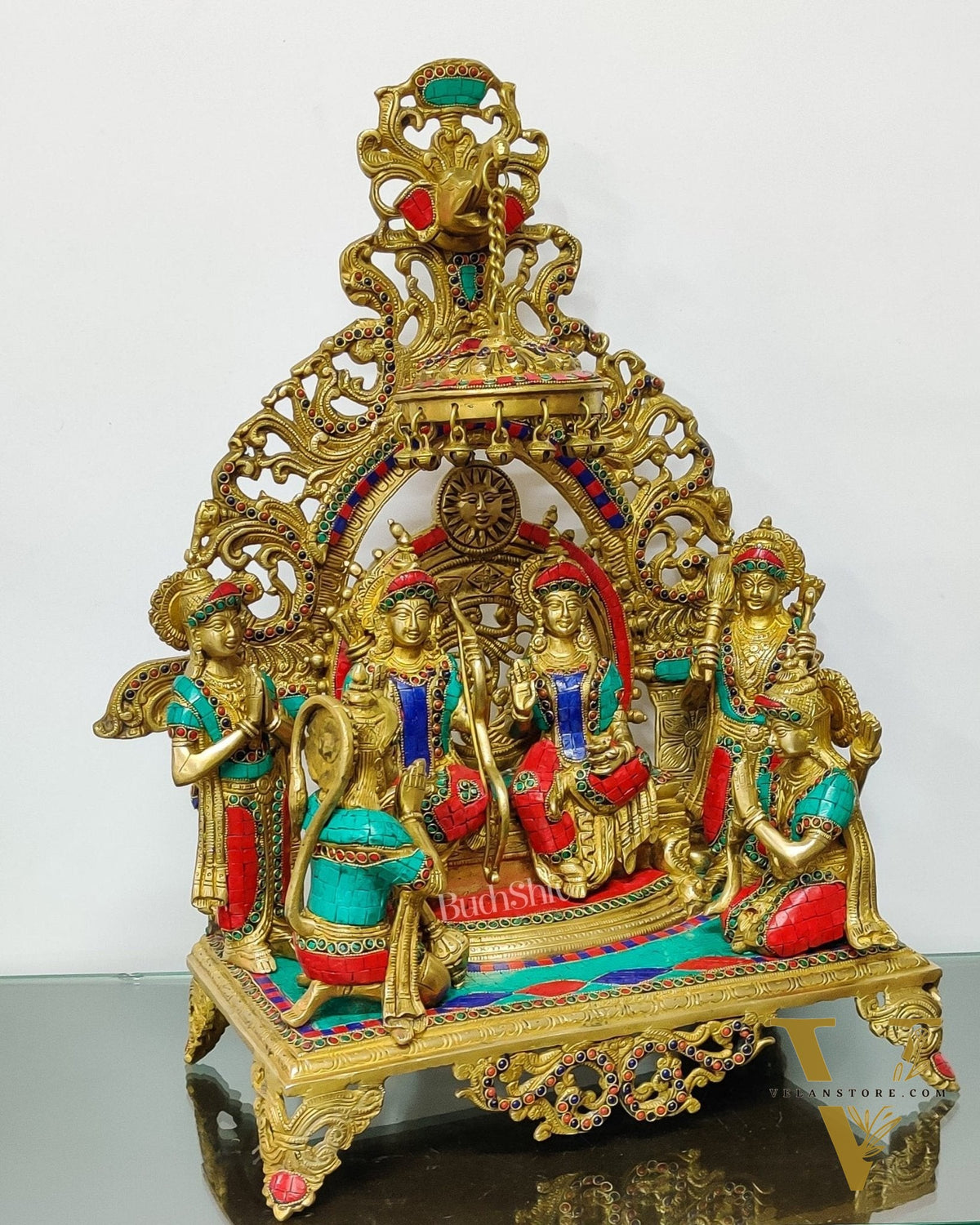 Brass Superfine The Royal Ram Darbar with Stonework 23 inches