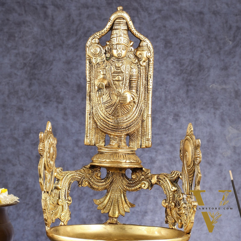 Brass Superfine Tirupati Balaji Shankh Oil Lamp Diya | 15" Height
