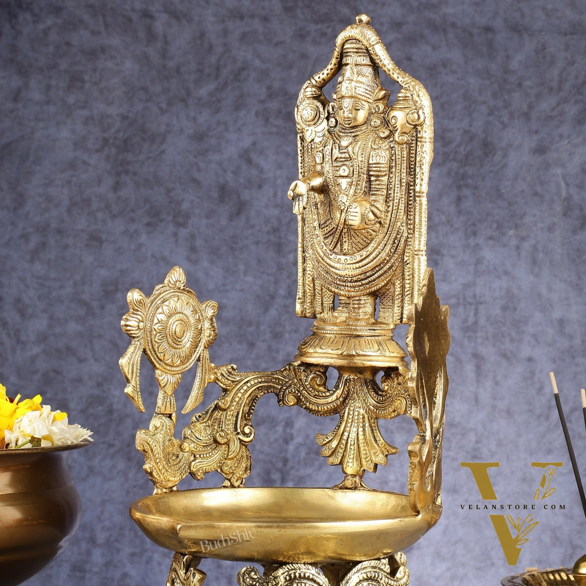 Brass Superfine Tirupati Balaji Shankh Oil Lamp Diya | 15" Height