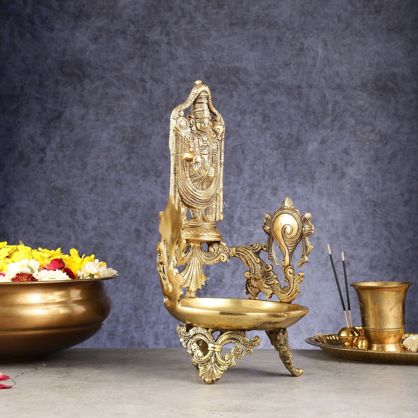 Brass Superfine Tirupati Balaji Shankh Oil Lamp Diya | 15" Height
