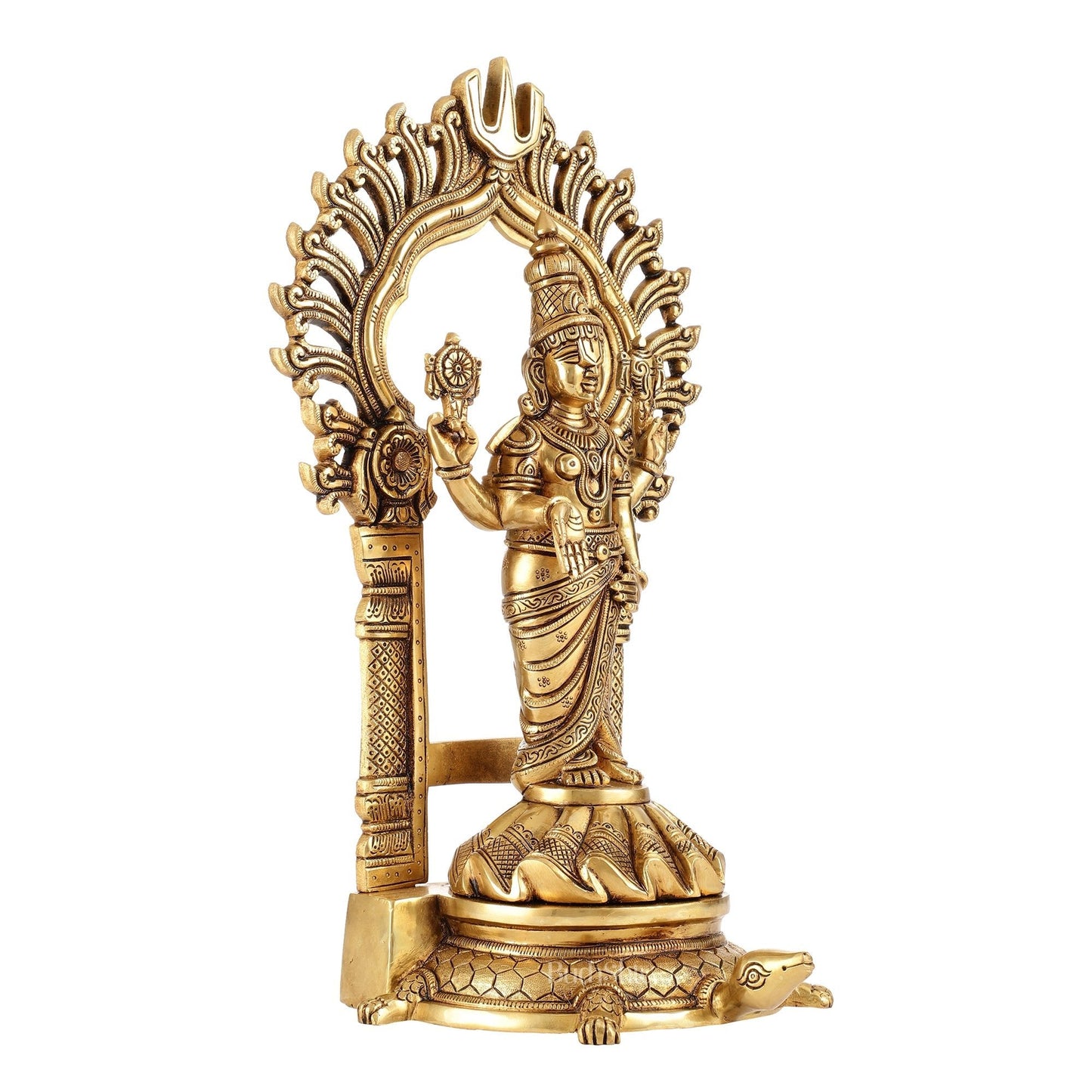 Fully Engraved Superfine Brass Lord Venkateshwara Swamy Standing on Tortoise with Prabhavali 17"