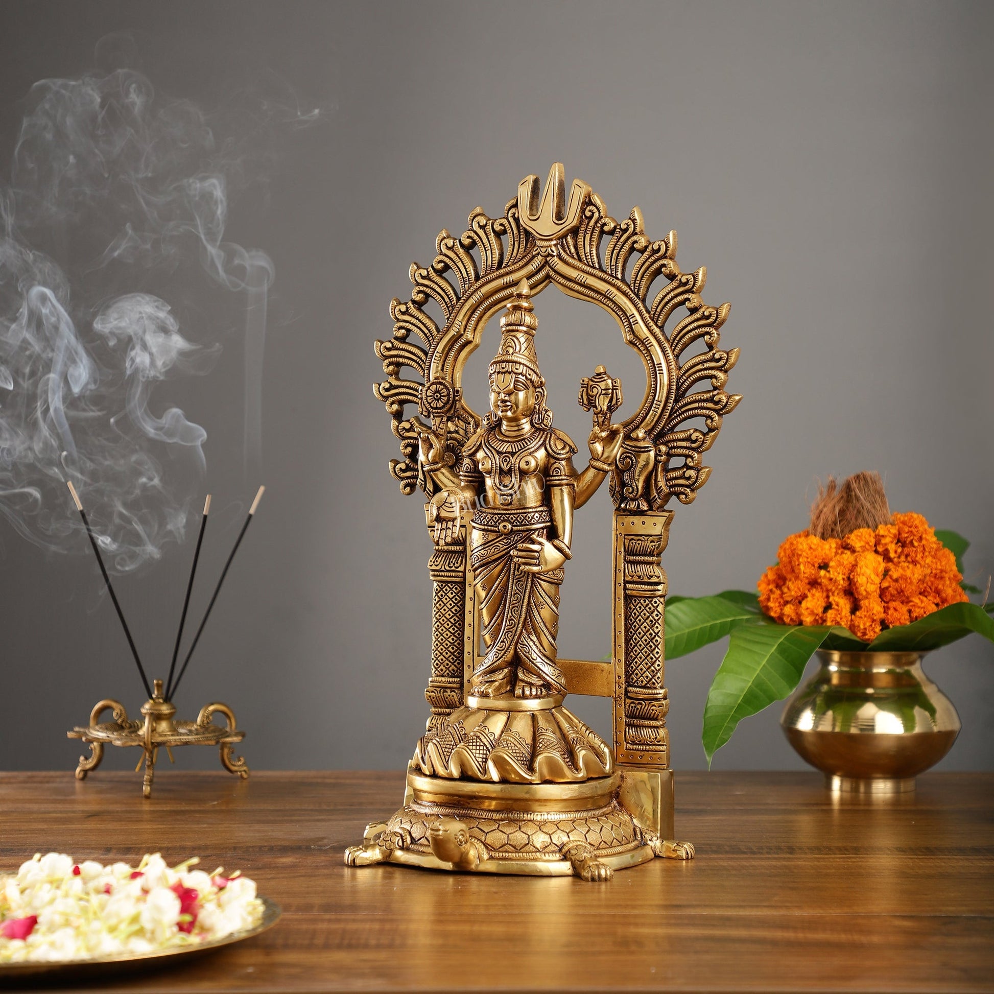 Fully Engraved Superfine Brass Lord Venkateshwara Swamy Standing on Tortoise with Prabhavali 17"