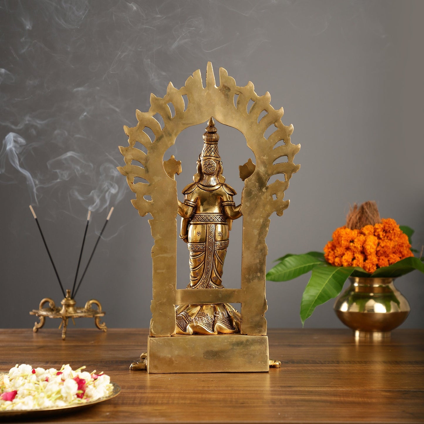 Fully Engraved Superfine Brass Lord Venkateshwara Swamy Standing on Tortoise with Prabhavali 17"