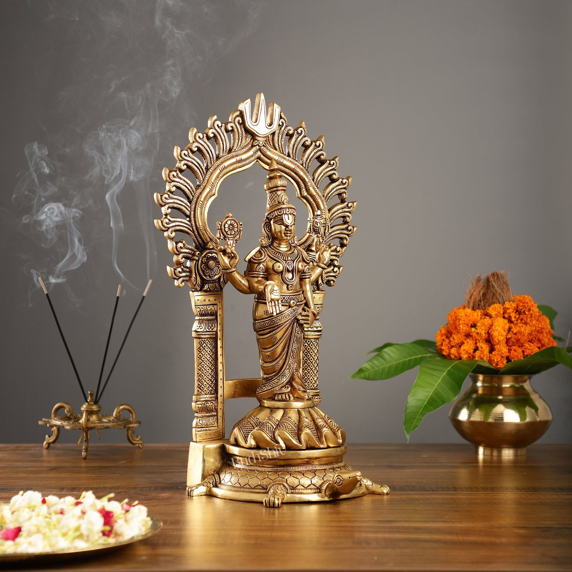 Fully Engraved Superfine Brass Lord Venkateshwara Swamy Standing on Tortoise with Prabhavali 17"