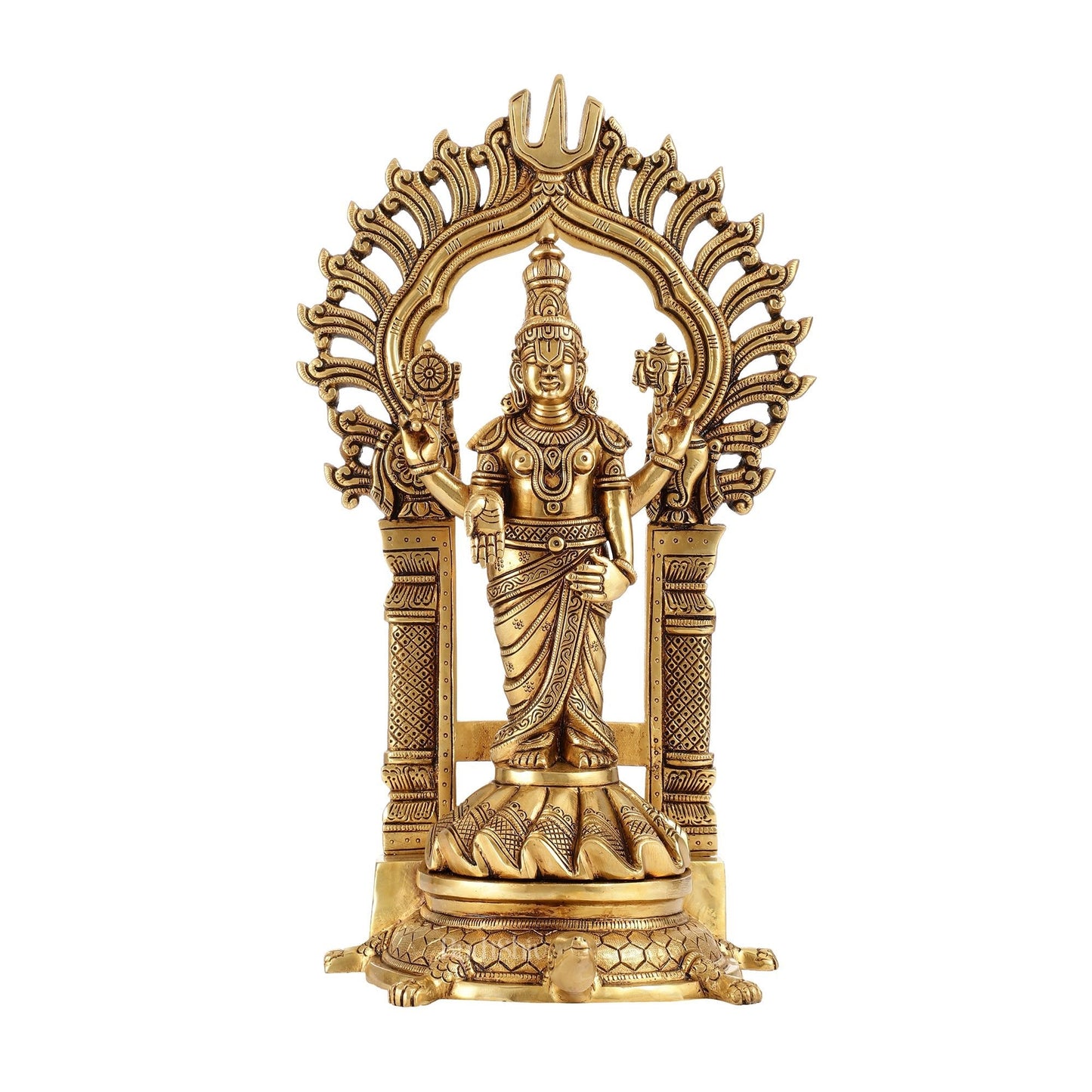 Fully Engraved Superfine Brass Lord Venkateshwara Swamy Standing on Tortoise with Prabhavali 17"