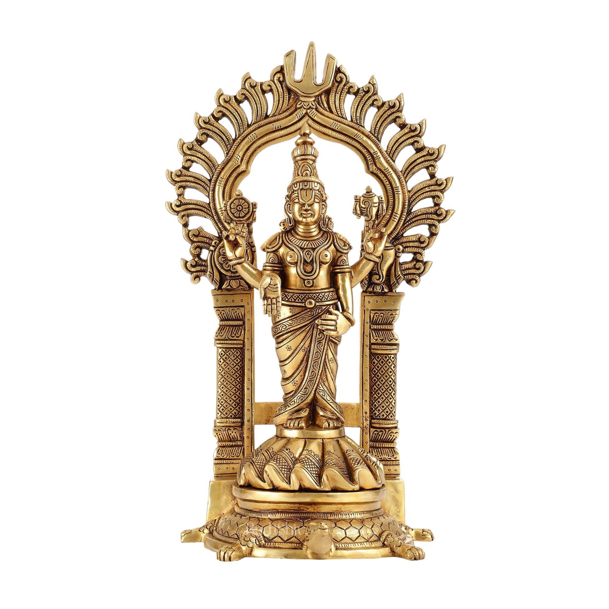 Fully Engraved Superfine Brass Lord Venkateshwara Swamy Standing on Tortoise with Prabhavali 17"
