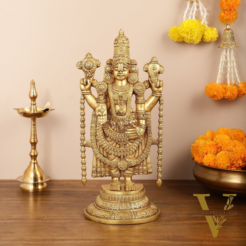 Brass Superfine Tirupati Balaji Statue - Lord Venkateshwara Swamy Idol - 18.5 inch