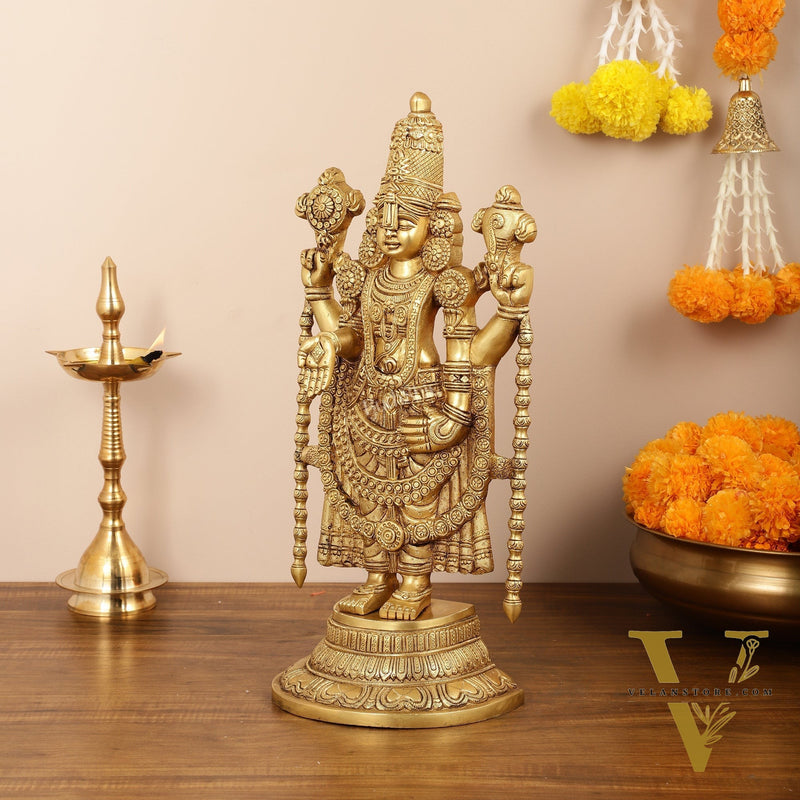 Brass Superfine Tirupati Balaji Statue - Lord Venkateshwara Swamy Idol - 18.5 inch