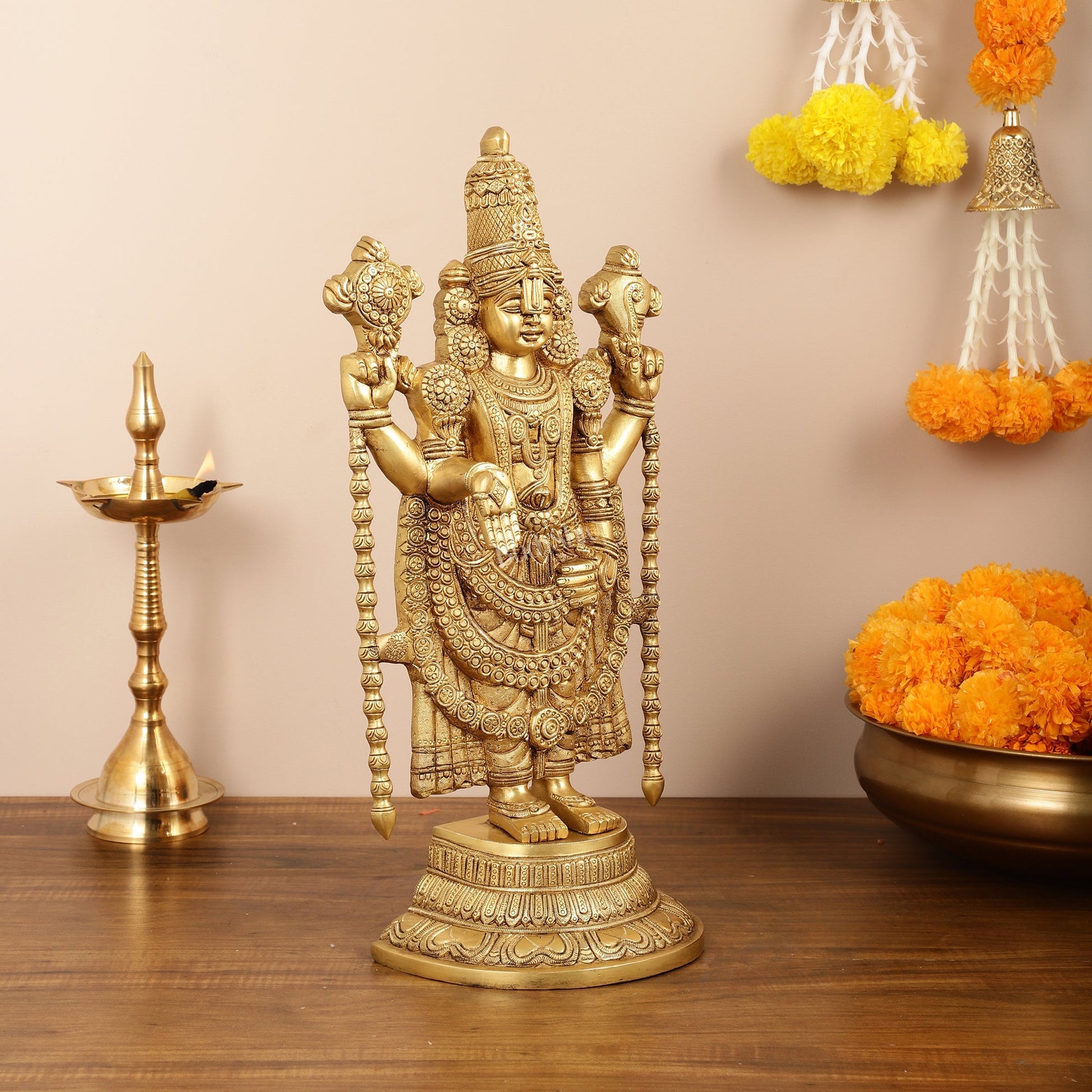 Brass Superfine Tirupati Balaji Statue - Lord Venkateshwara Swamy Idol - 18.5 inch