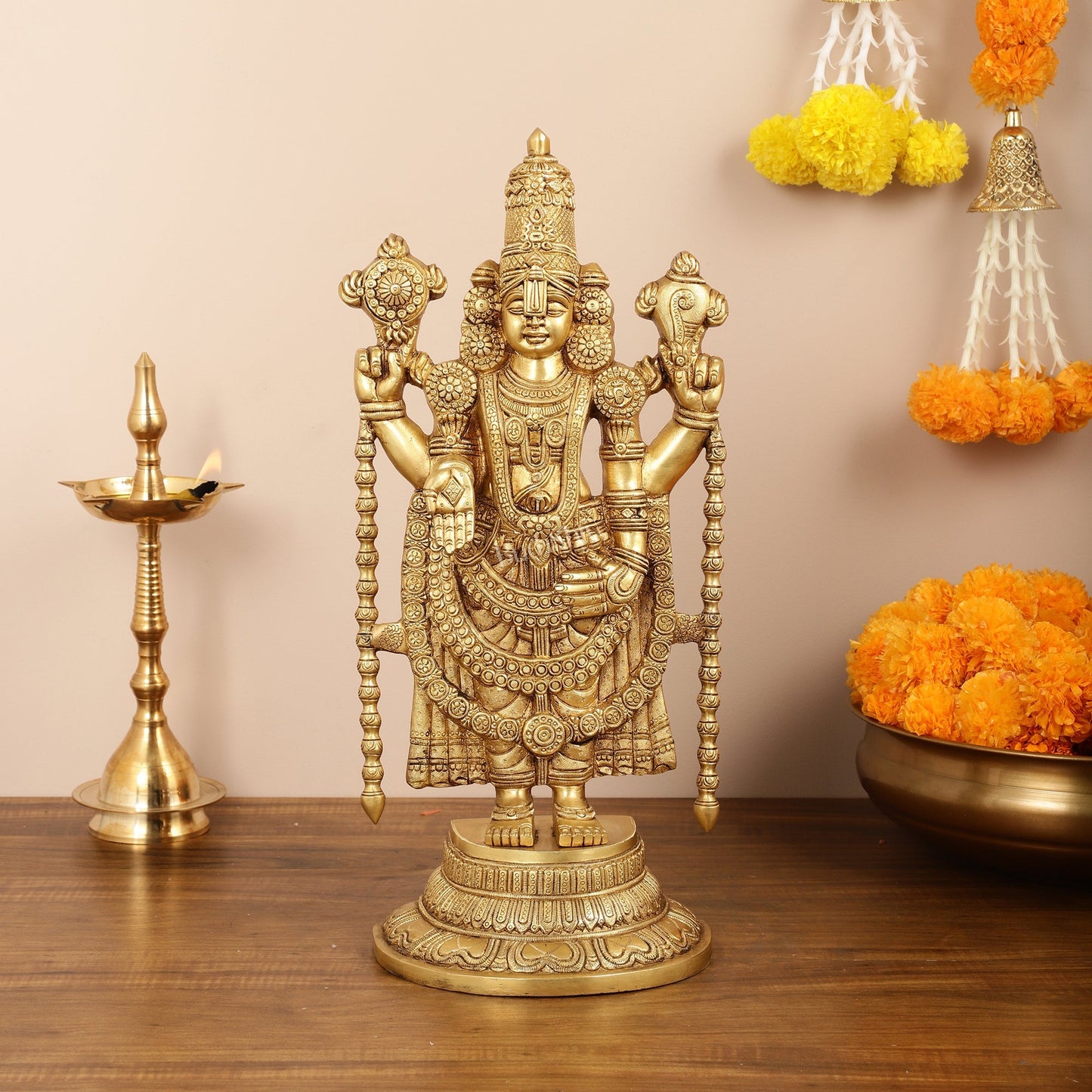 Brass Superfine Tirupati Balaji Statue - Lord Venkateshwara Swamy Idol - 18.5 inch