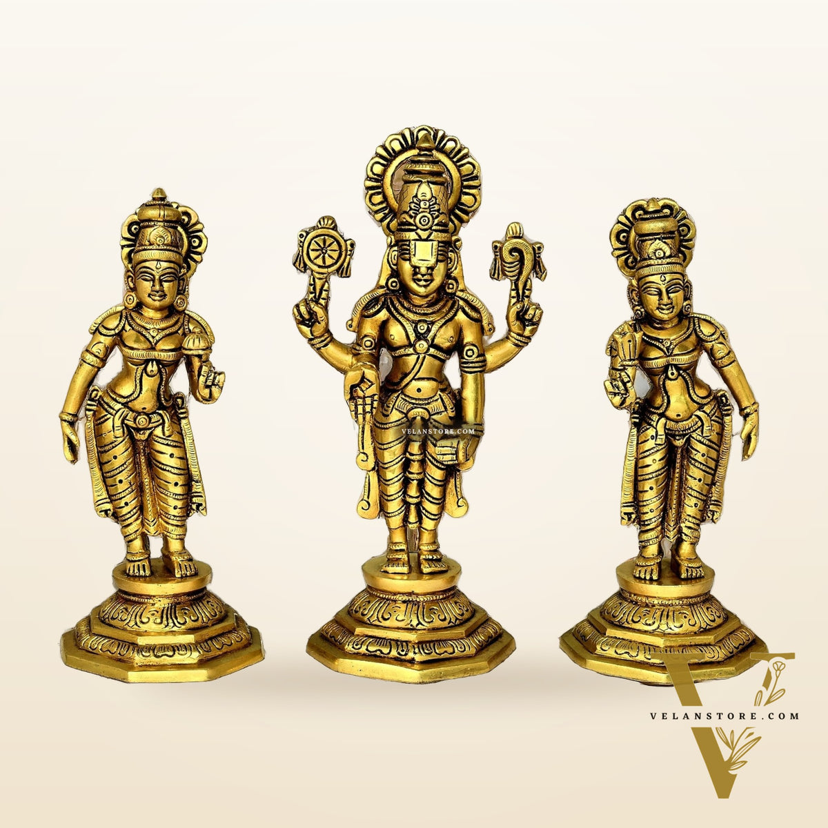 Brass superfine Tirupati Balaji with Bhoodevi and Sridevi 10.5"