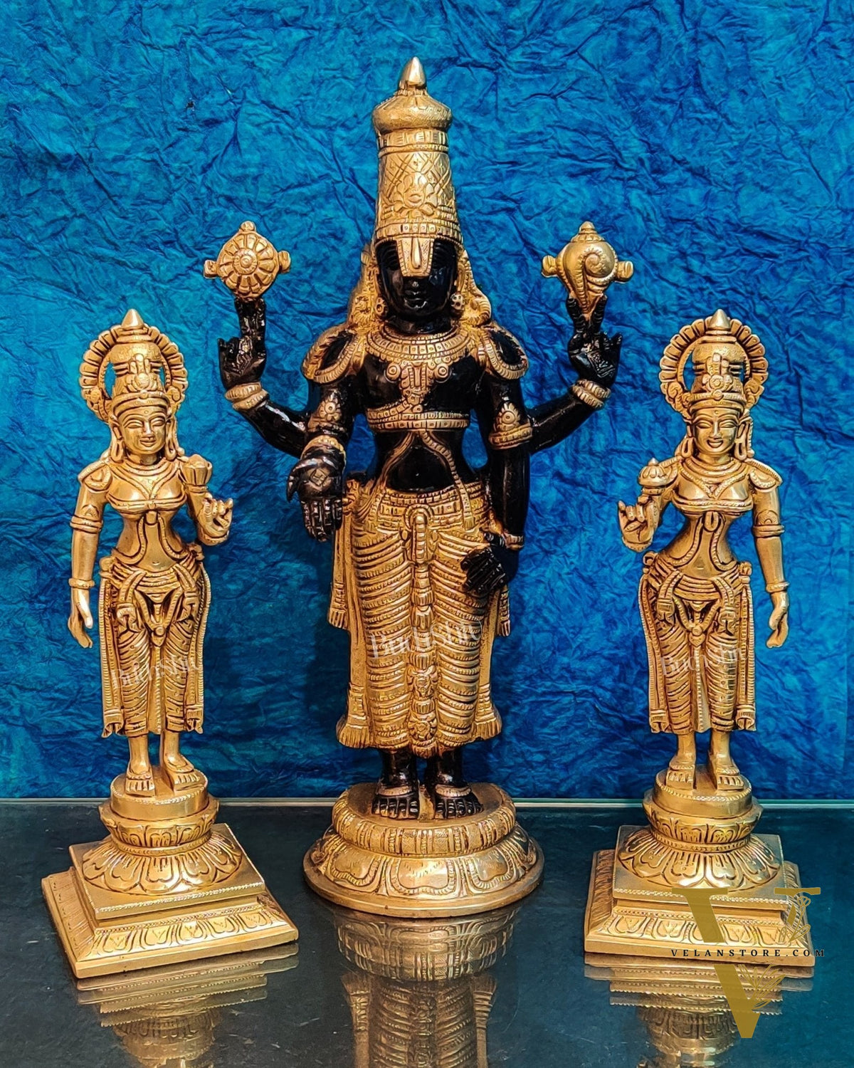 Brass Superfine Tirupati balaji with Bhudevi and Sridevi 18"