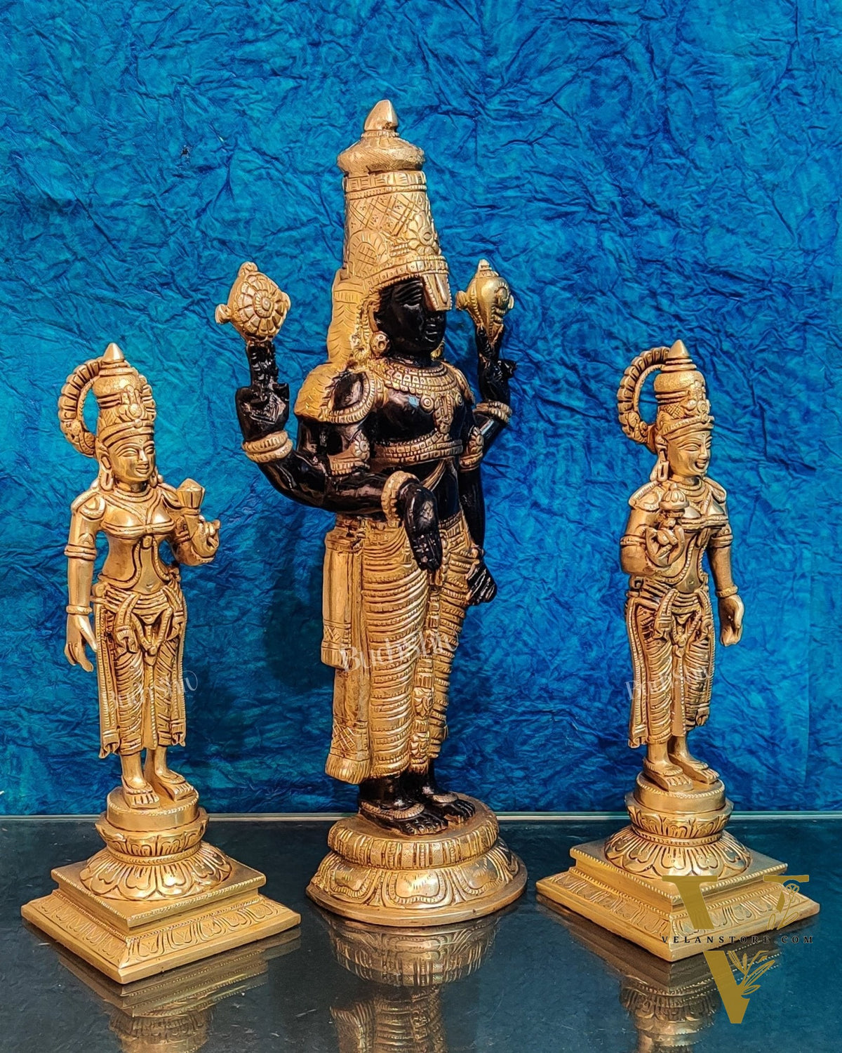 Brass Superfine Tirupati balaji with Bhudevi and Sridevi 18"