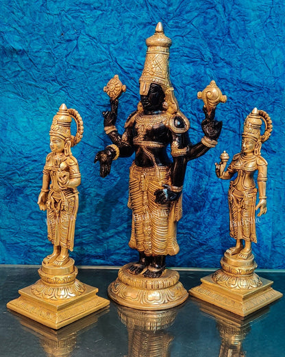 Brass Superfine Tirupati balaji with Bhudevi and Sridevi 18"