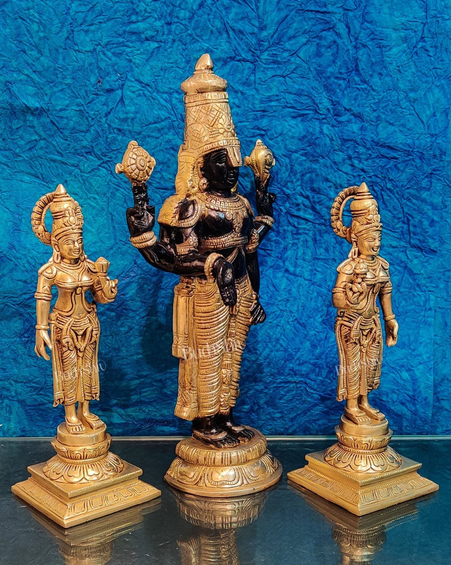 Brass Superfine Tirupati balaji with Bhudevi and Sridevi 18"