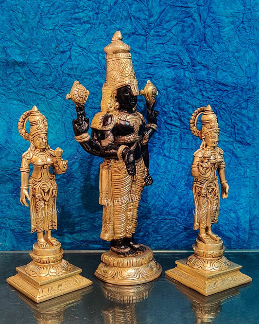 Brass Superfine Tirupati balaji with Bhudevi and Sridevi 18"