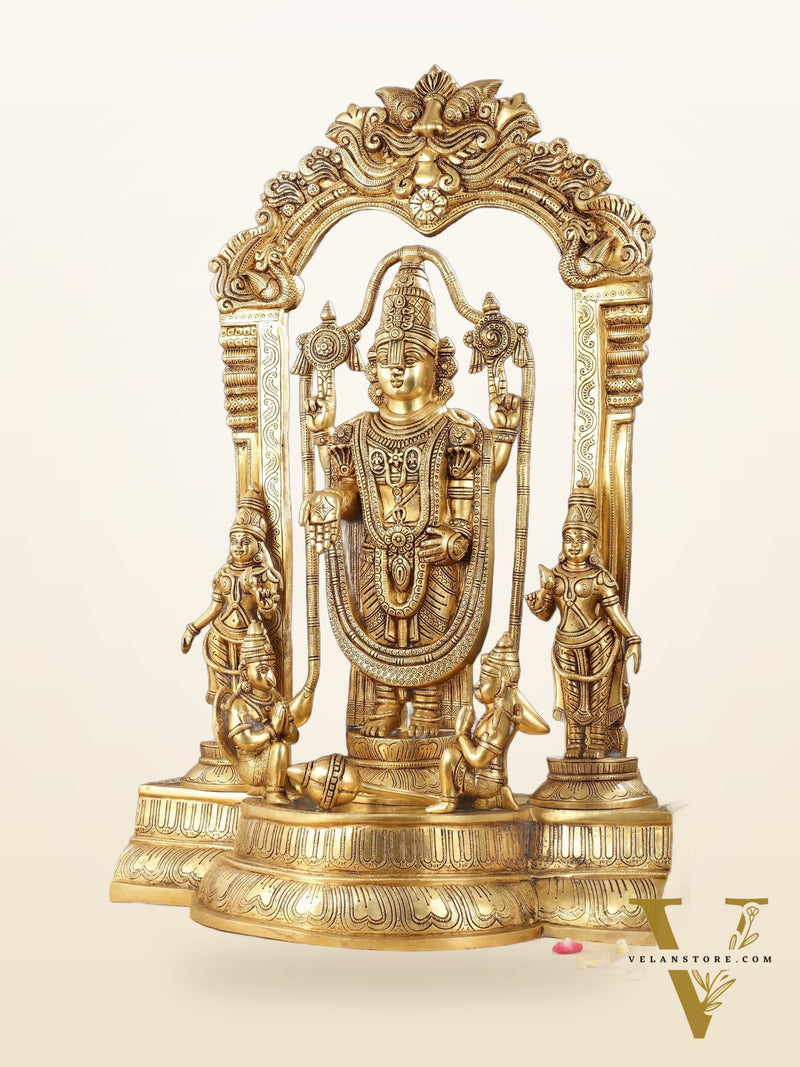 Brass Superfine Tirupati Balaji with Bhudevi Sridevi 30"