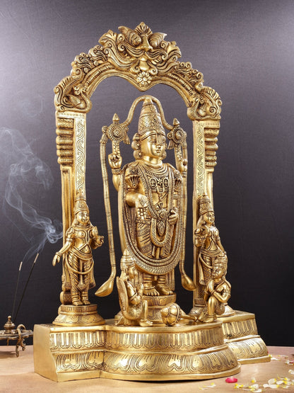 Brass Superfine Tirupati Balaji with Bhudevi Sridevi 30"