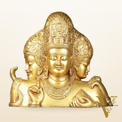 Brass Superfine trimurti Brahma, Vishnu, Mahesh Bust table accent - 9.5 Inch