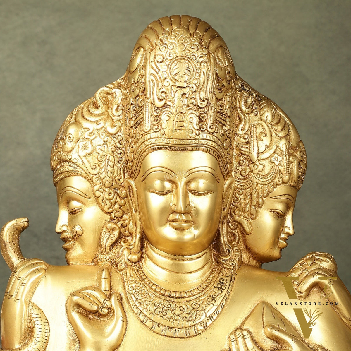 Brass Superfine trimurti Brahma, Vishnu, Mahesh Bust table accent - 9.5 Inch