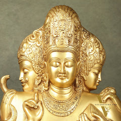 Brass Superfine trimurti Brahma, Vishnu, Mahesh Bust table accent - 9.5 Inch