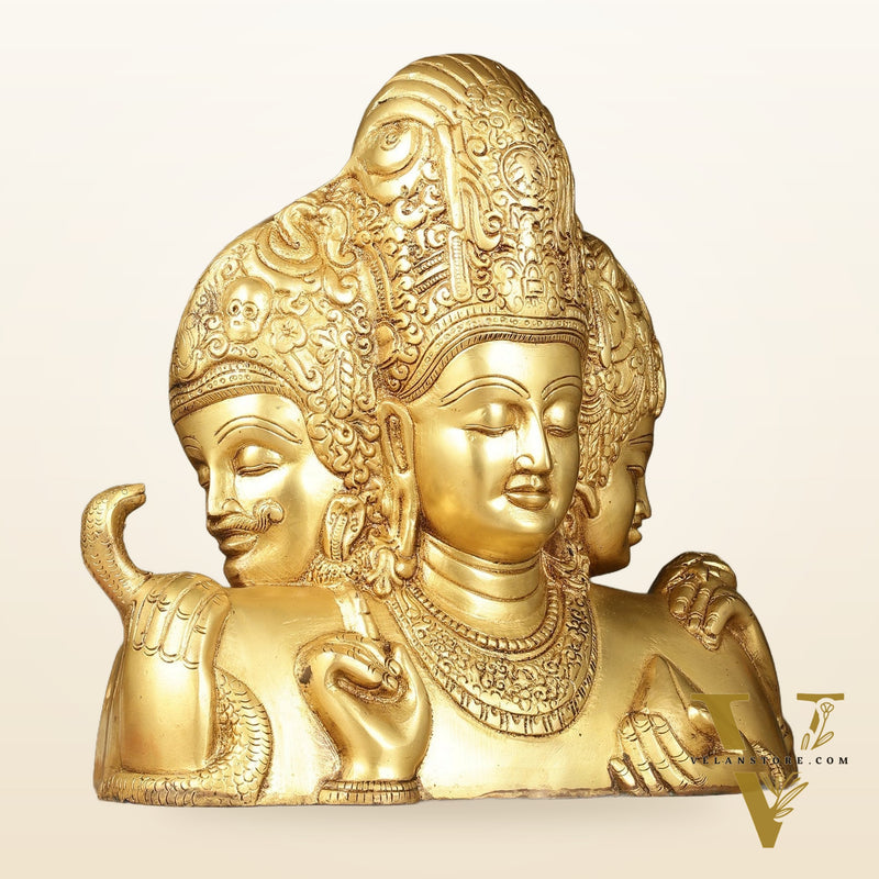 Brass Superfine trimurti Brahma, Vishnu, Mahesh Bust table accent - 9.5 Inch