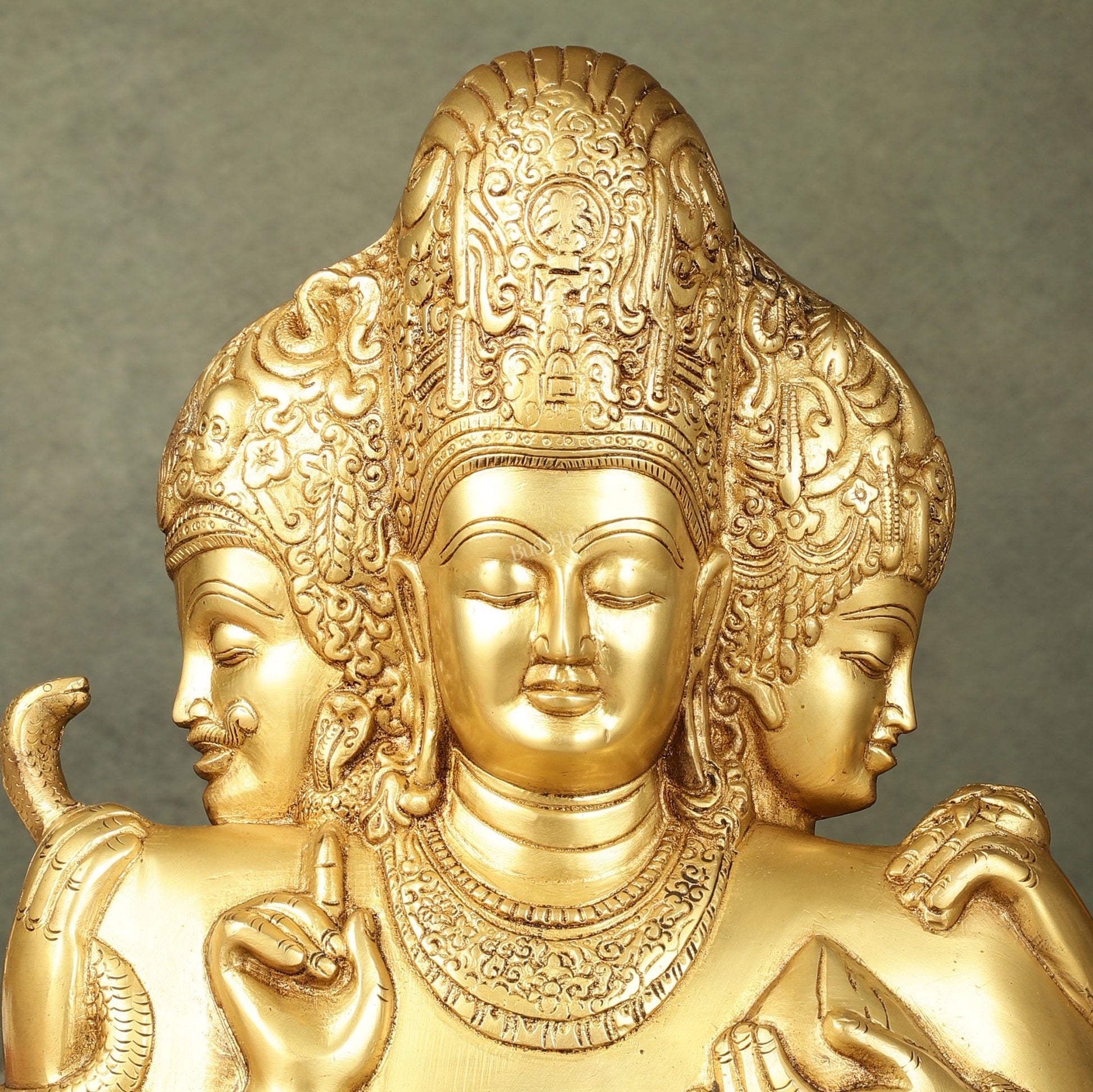Brass Superfine trimurti Brahma, Vishnu, Mahesh Bust table accent - 9.5 Inch