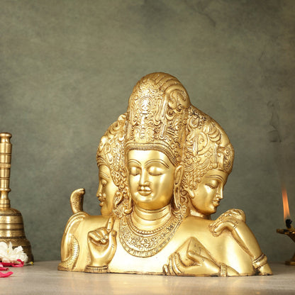 Brass Superfine trimurti Brahma, Vishnu, Mahesh Bust table accent - 9.5 Inch