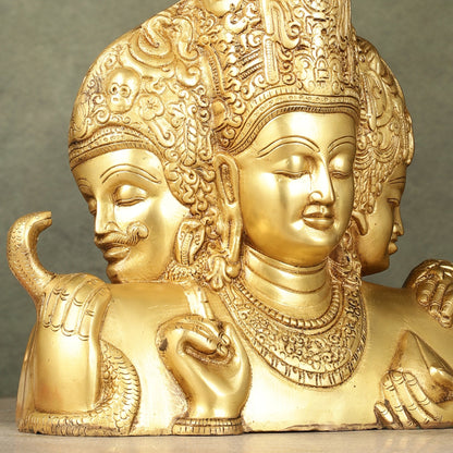 Brass Superfine trimurti Brahma, Vishnu, Mahesh Bust table accent - 9.5 Inch