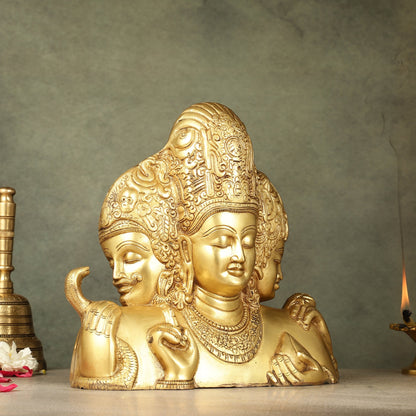Brass Superfine trimurti Brahma, Vishnu, Mahesh Bust table accent - 9.5 Inch