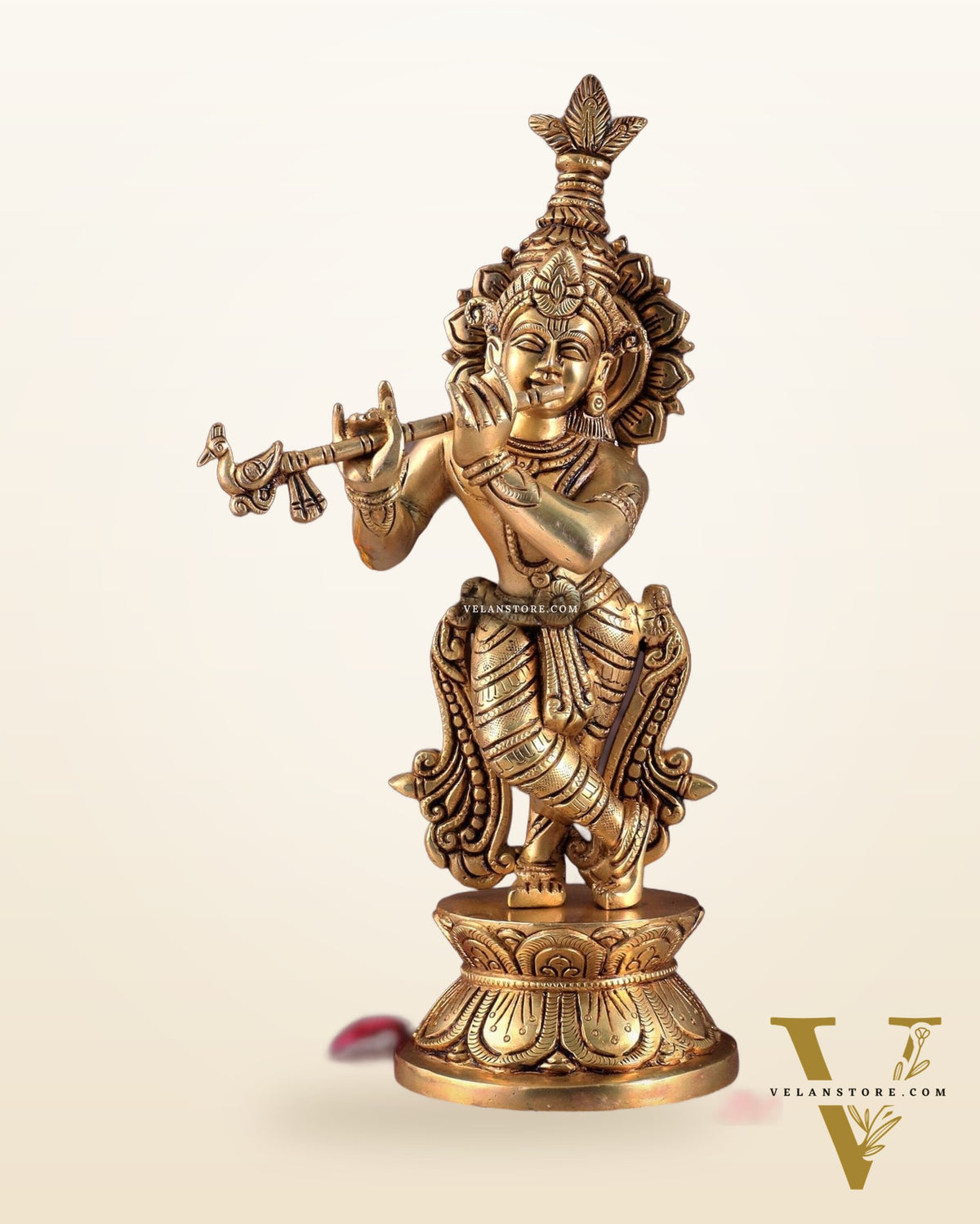 Brass Superfine Unique Lord Krishna Playing the Flute Idol 12"